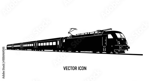 Modern electric train silhouette on white background vector illustration.