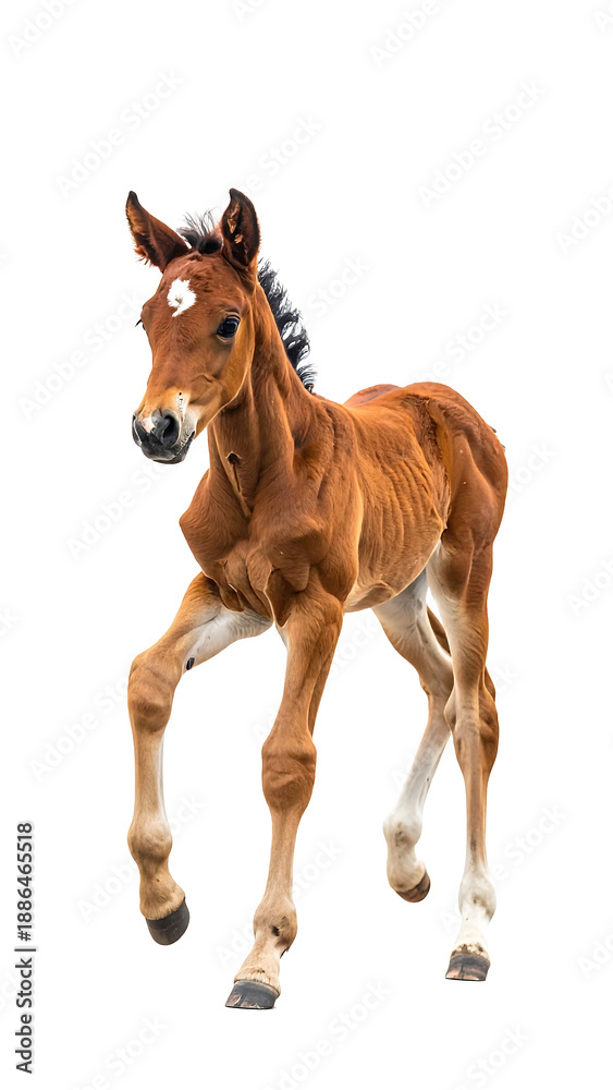 Obraz premium Elegant Foal Walking Gently on White Background