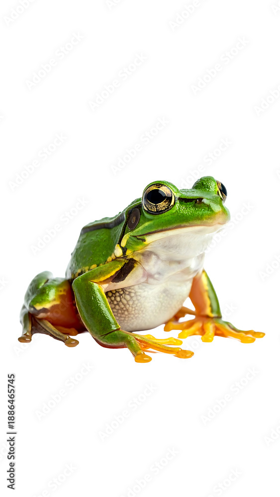 Obraz premium Cute Frog Sitting Still on a White Background