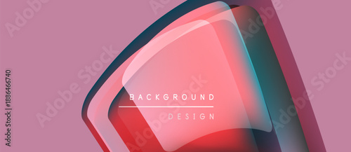 Abstract geometric shapes overlap, creating vibrant color gradients. Pink backdrop complements red, blue hues. Modern design element.