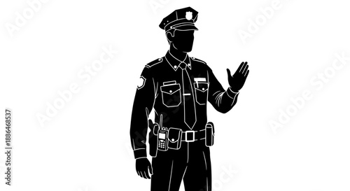 Silhouette of a police officer in uniform directing traffic.
