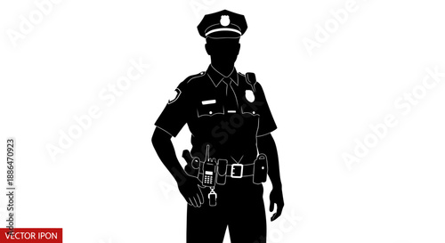 Silhouette of a police officer in uniform with equipment.