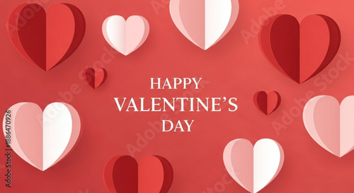 Red and pink paper hearts with text for Valentine's Day celebration  