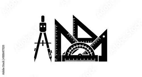 Geometric tools for drawing and measuring.