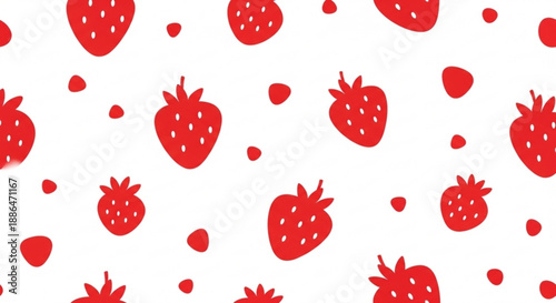 Red strawberry pattern on white background for textile design  