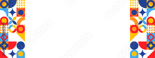 Clean minimalist background featuring Bauhaus inspired geometric icons and patterns in primary blue red and yellow