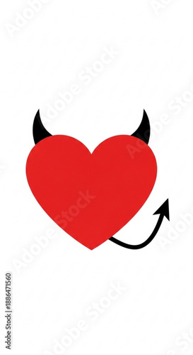 Red heart symbol with devil horns and an arrow in minimalist style  