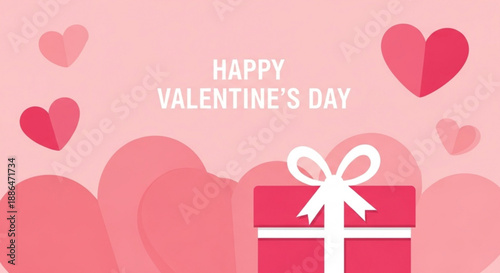 Gift box with ribbon and hearts for Valentine's Day celebration  