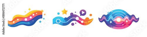 Colorful abstract waveforms with bright gradients and geometric shapes