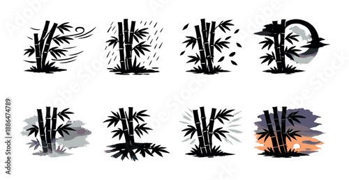 Bamboo silhouette with various backgrounds and lighting effects