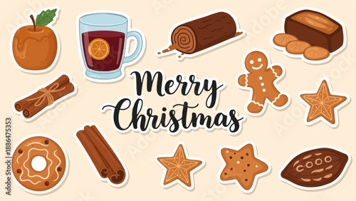 Festive Christmas treats and spiced drinks arranged with holiday greetings