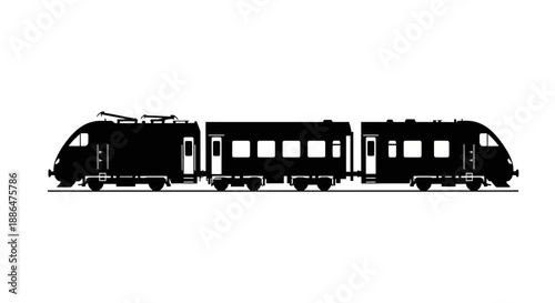 Modern Electric Train Silhouette on White Background.