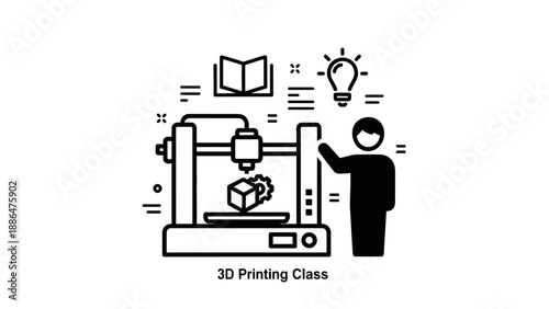 3D Printing Class Icon with Person and Lightbulb.