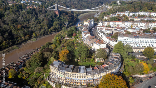 Aerial view of Clifton Suspension Bridge over the River Avon, Bristol, England
