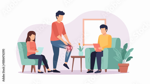 Medical consultation for knee pain with patient and doctor