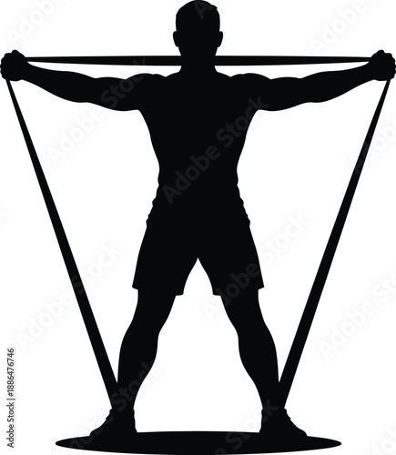 Strong Male Athlete Training With Resistance Bands