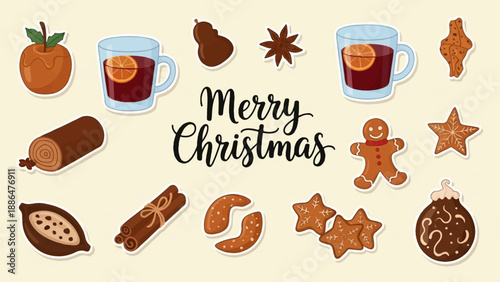 Merry Christmas festive treats and drinks with festive lettering