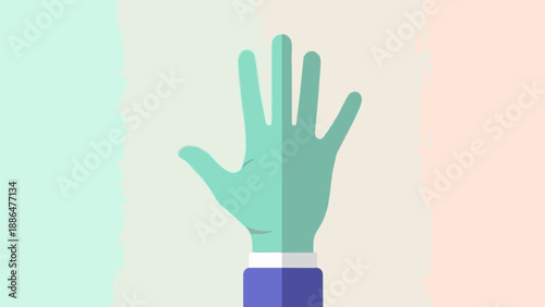 Minimalist flat design of a teal glove on a light background with abstract pastel