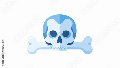 Minimalist light blue skull and crossbones symbol on white