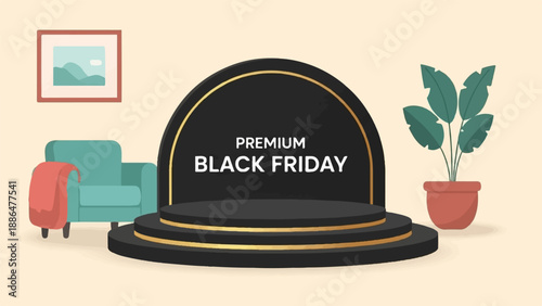 Luxurious presentation stage for premium Black Friday sales event