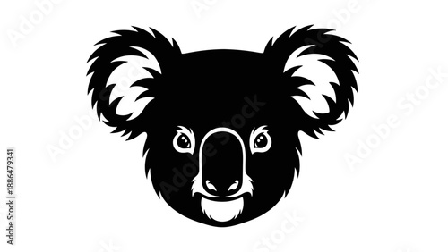 Black Silhouette Koala Face Vector Illustration.