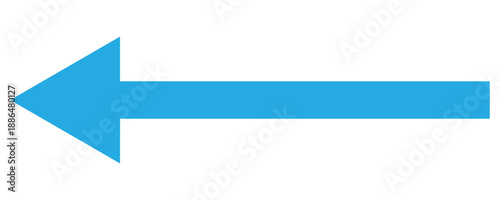 A horizontal blue long arrow icon pointing to left in side . Directional arrow icon.  Blue Navigation Arrows, flat design vector illustrator . Isolated blue arrow on white background. 