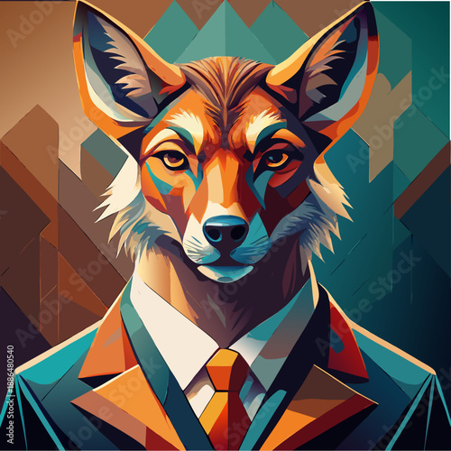 Create a fine art flat painting featuring a majestic animal portrait as the central subject