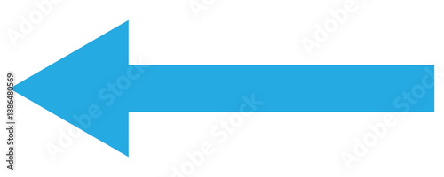 Vector long arrow icon isolated on white background. Blue long arrow pointing to left in side . Straight long horizontal vector icon for graphic design. 