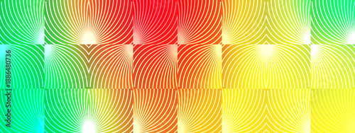 Vibrant grid of repeating curved white lines over a multi color rainbow gradient backdrop