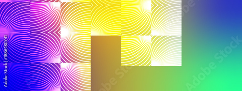 Contemporary design featuring a purple and blue gradient with a partial grid of curved lines