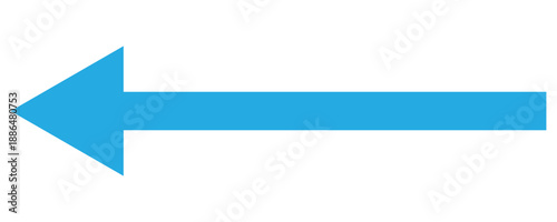 Vector long arrow icon isolated on white background. Blue long arrow pointing to left in side . Straight long horizontal vector icon for graphic design. 