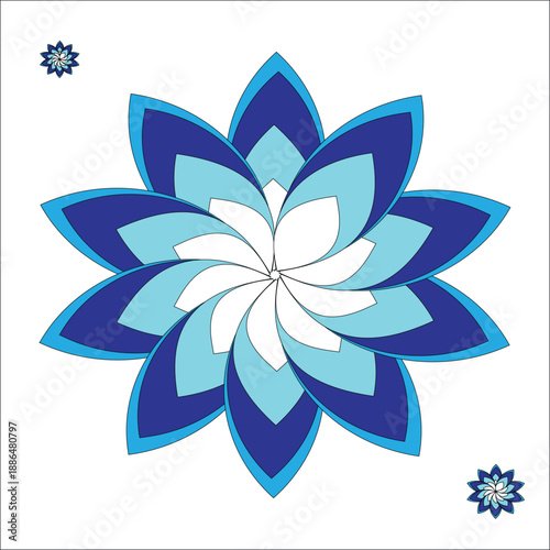 Abstract blue and white flower vector illustration featuring a floral lotus design element with artistic petals and spring blossom ornaments for nature-inspired beauty and summer patterns