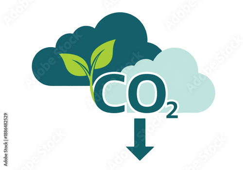 Environmental concept of carbon dioxide reduction with plant and clouds