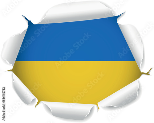 Flag of Ukraine. Flag Revealed Through Torn Paper Hole over a transparent background