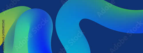 Dynamic 3D fluid motion background with blue and green gradient curved pipe shapes on dark backdrop