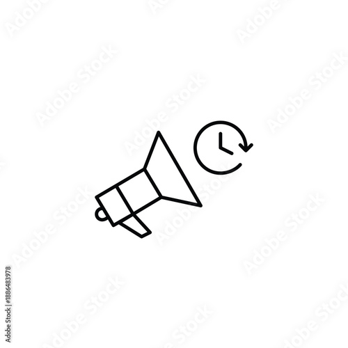 Megaphone and clock. Social media marketing, public announcements and notifications. Pixel perfect, editable stroke vector icon