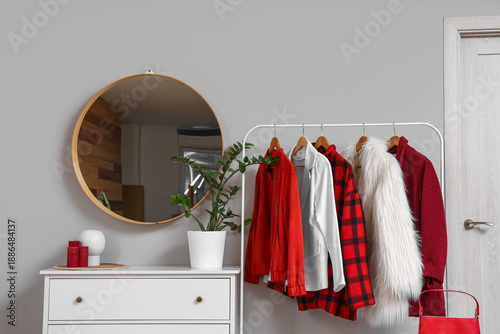 Mirror, chest of drawers an...