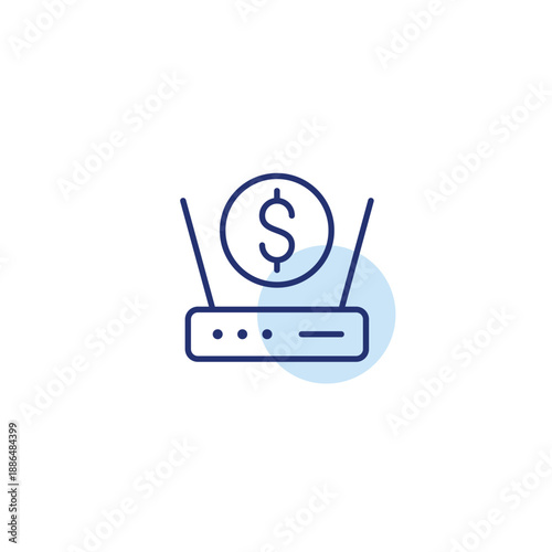 VPN router and dollar. Internet service fee, network cost. Pixel perfect, editable stroke vector icon