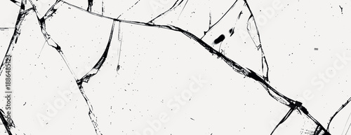 White background with black cracks, creating a shattered glass effect. The background is white with a textured, fragmented style. Cracked glass background vector. White background.