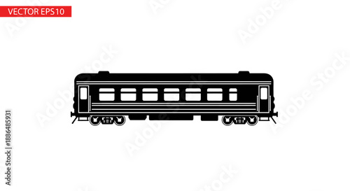 Silhouette of a vintage train carriage on white background.