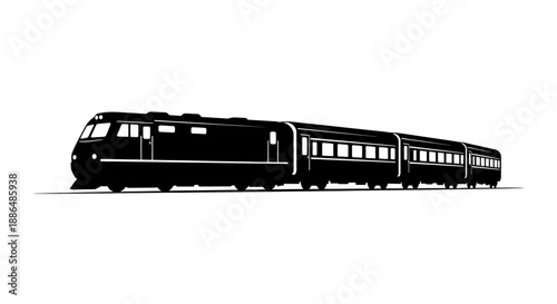 Modern Passenger Train Silhouette on White Background.