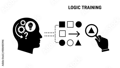Logic training brain gears and shapes puzzle concept.