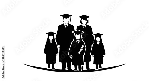 Diverse Family Celebrating Graduation Together Wearing Caps and Gowns.