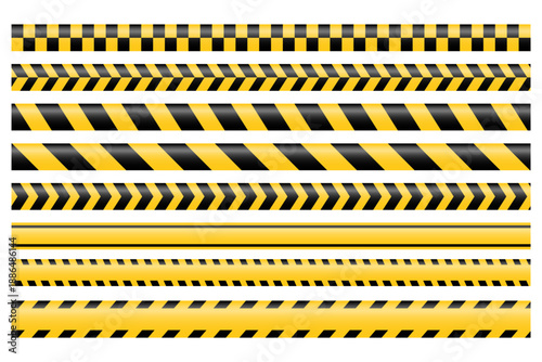 A vector set of warning tapes and signs. Abstract warning lines and signs for construction sites, police, and traffic accidents. Elements of the warning tape collection for your design.