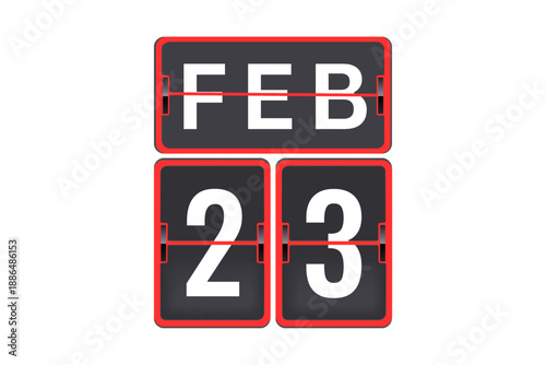 23 February calendar single day, week vector, illustration icon. Red, gray, black, and white color background calendar page vector for of the month January 23
