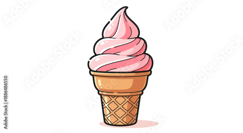 Canvas Print Delicious Swirled Pink Ice Cream Cone Illustration.