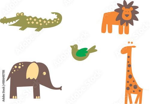 Vector sketch illustration silhouette design cartoon clipart of various cute animals commonly found in zoos
