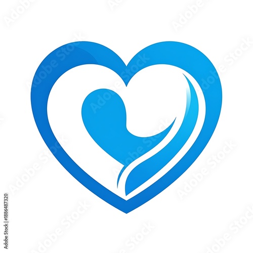 Abstract blue heart shape with a swirling element within, against a white background