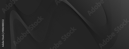 Dark gray background with wavy lines. The background features a smooth, flowing texture. Gray color enhances the modern style. Wavy line pattern background. Black background vector.