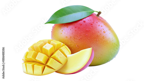 Fresh Mango with Water Droplets and Slices